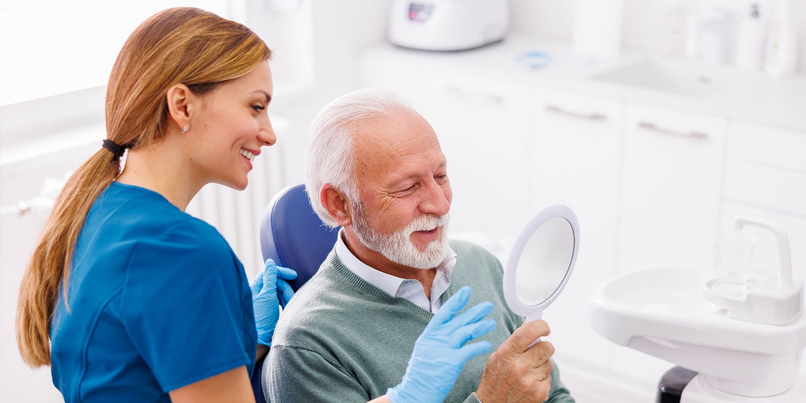 implant patient with mirror considering implants