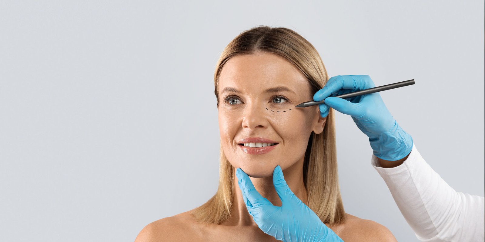 mature woman getting evaluated for botox